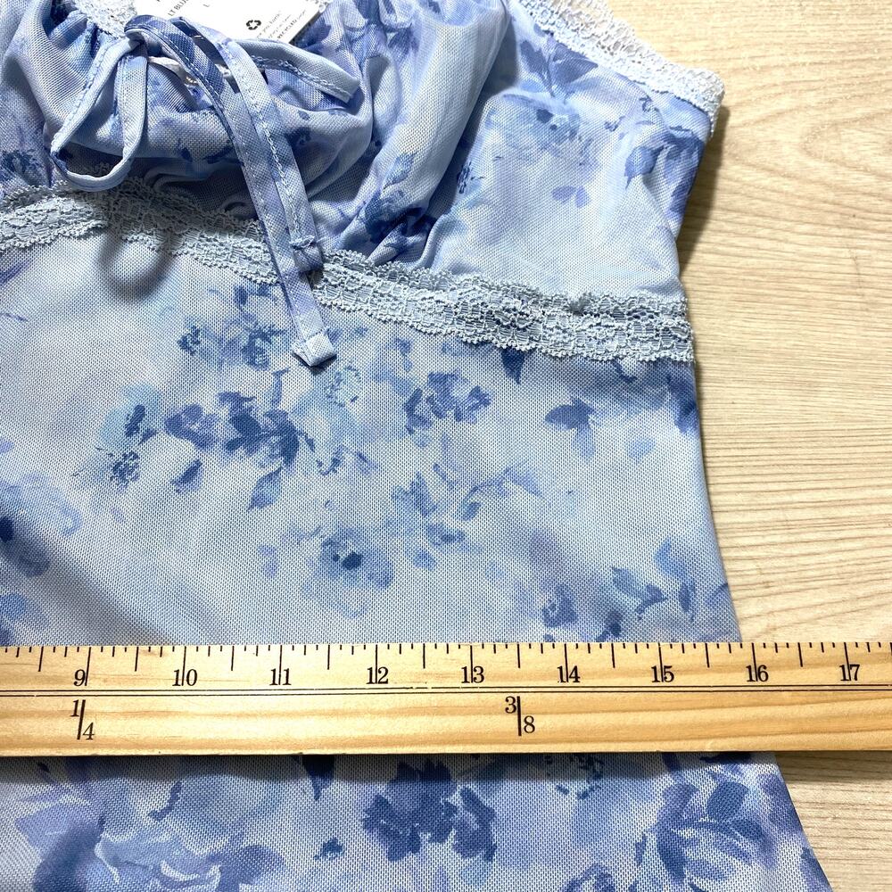 Pink‎ Rose Babydoll Floral Slip Dress L Light Blue Lace Milkmaid Cottagecore NWT - Picture 6 of 10